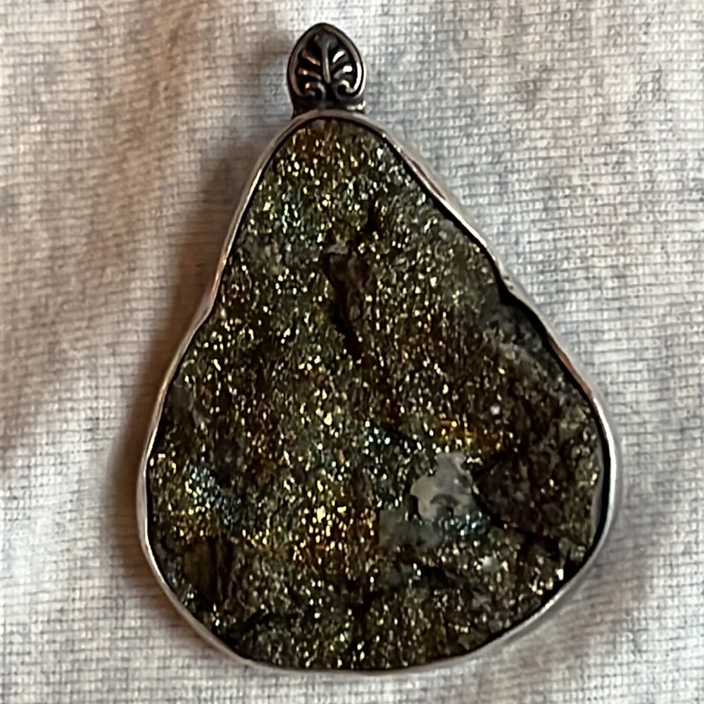 Artisan Michael DeCorte druzy + silver teardrop pendant large ornate beautiful